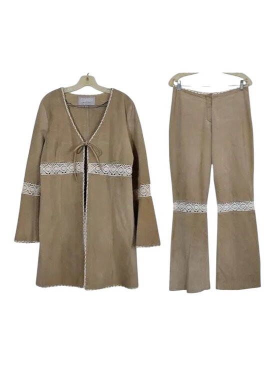 Vintage Wilson's Suede Crochet Boho Jacket & Mid-Rise Pants Matching Set - XL/10 - Picture 2 of 16